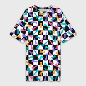 Платье-футболка 3D с принтом Разноцветные Шахматные Фигуры в Тюмени,  |  | 