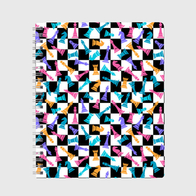 Тетрадь с принтом Разноцветные Шахматные Фигуры в Тюмени, 100% бумага | 48 листов, плотность листов — 60 г/м2, плотность картонной обложки — 250 г/м2. Листы скреплены сбоку удобной пружинной спиралью. Уголки страниц и обложки скругленные. Цвет линий — светло-серый
 | 