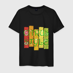 Мужская футболка хлопок с принтом Citrus style в Екатеринбурге, 100% хлопок | прямой крой, круглый вырез горловины, длина до линии бедер, слегка спущенное плечо. | citrus | style | апельсин | грейпфрут | лайм | лимон | листья | надпись | палитра | полосы | разные цвета | фрукты | цитрусы