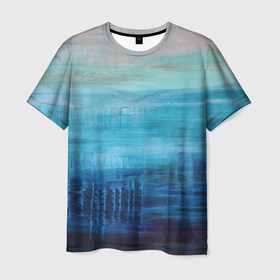 Мужская футболка 3D с принтом Небесные потеки в Санкт-Петербурге, 100% полиэфир | прямой крой, круглый вырез горловины, длина до линии бедер | акварель | арт | краски | мазки | мазки красок | небо | облака | облако | рисунок | рисунок акварелью | рисунок красками