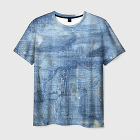 Мужская футболка 3D с принтом Джинсовые мазки , 100% полиэфир | прямой крой, круглый вырез горловины, длина до линии бедер | акварель | арт | джинса | джинсы | краски | мазки | мазки красок | рисунок | рисунок акварелью | рисунок красками | ткань