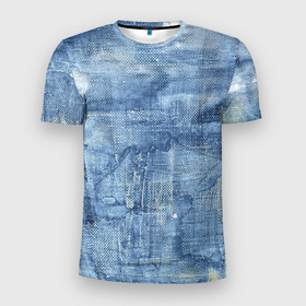 Мужская футболка 3D Slim с принтом Джинсовые мазки в Новосибирске, 100% полиэстер с улучшенными характеристиками | приталенный силуэт, круглая горловина, широкие плечи, сужается к линии бедра | акварель | арт | джинса | джинсы | краски | мазки | мазки красок | рисунок | рисунок акварелью | рисунок красками | ткань