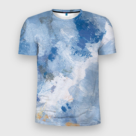 Мужская футболка 3D Slim с принтом Небесные мазки , 100% полиэстер с улучшенными характеристиками | приталенный силуэт, круглая горловина, широкие плечи, сужается к линии бедра | акварель | арт | краски | мазки | мазки красок | рисунок | рисунок акварелью | рисунок красками