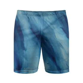 Мужские шорты спортивные с принтом Голубой мрамор ,  |  | акварель | арт | краски | мазки | мазки красок | мрамор | рисунок | рисунок акварелью | рисунок красками | синий