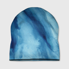 Шапка 3D с принтом Голубой мрамор в Санкт-Петербурге, 100% полиэстер | универсальный размер, печать по всей поверхности изделия | Тематика изображения на принте: акварель | арт | краски | мазки | мазки красок | мрамор | рисунок | рисунок акварелью | рисунок красками | синий