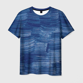 Мужская футболка 3D с принтом Акриловые мазки в Екатеринбурге, 100% полиэфир | прямой крой, круглый вырез горловины, длина до линии бедер | акварель | арт | краски | мазки | мазки красок | рисунок | рисунок акварелью | рисунок красками | синий