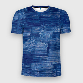 Мужская футболка 3D Slim с принтом Акриловые мазки , 100% полиэстер с улучшенными характеристиками | приталенный силуэт, круглая горловина, широкие плечи, сужается к линии бедра | акварель | арт | краски | мазки | мазки красок | рисунок | рисунок акварелью | рисунок красками | синий