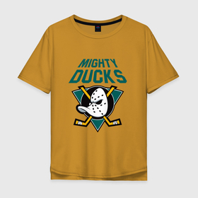 Мужская футболка хлопок Oversize с принтом Анахайм Дакс, Mighty Ducks в Белгороде, 100% хлопок | свободный крой, круглый ворот, “спинка” длиннее передней части | anahaim ducks | anaheim | anaheim ducks | ducks | hockey | mighty ducks | nhl | usa | дакс | могучие утята | нхл | спорт | сша | хоккей | шайба
