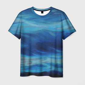 Мужская футболка 3D с принтом Акварельное море в Новосибирске, 100% полиэфир | прямой крой, круглый вырез горловины, длина до линии бедер | Тематика изображения на принте: акварель | арт | вода | краски | мазки | мазки красок | море | рисунок | рисунок акварелью | рисунок красками | тёмная вода