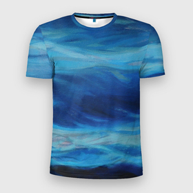 Мужская футболка 3D Slim с принтом Акварельное море , 100% полиэстер с улучшенными характеристиками | приталенный силуэт, круглая горловина, широкие плечи, сужается к линии бедра | акварель | арт | вода | краски | мазки | мазки красок | море | рисунок | рисунок акварелью | рисунок красками | тёмная вода