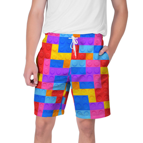 Мужские шорты 3D с принтом Лего го в Санкт-Петербурге,  полиэстер 100% | прямой крой, два кармана без застежек по бокам. Мягкая трикотажная резинка на поясе, внутри которой широкие завязки. Длина чуть выше колен | lego | говоловоломка | детали | игра | конструктор | лего