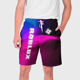 Мужские шорты 3D с принтом Роблокс лого х эмблема в Екатеринбурге,  полиэстер 100% | прямой крой, два кармана без застежек по бокам. Мягкая трикотажная резинка на поясе, внутри которой широкие завязки. Длина чуть выше колен | 