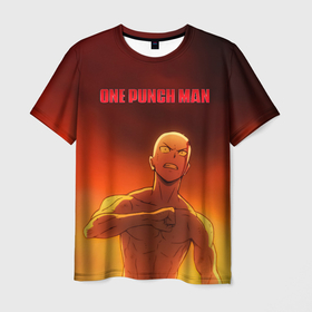Мужская футболка 3D с принтом Сайтама в огне One Punch Man в Новосибирске, 100% полиэфир | прямой крой, круглый вырез горловины, длина до линии бедер | hagemanto | one punch man | one punchman | onepunchman | saitama | sensei | аниме | ван панч мен | ванпанчмен | лысый плащ | манга | сайтама | сильнейший человек | учитель | человек одинудар | человек одного удара