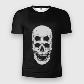 Мужская футболка 3D Slim с принтом Terrible Skull в Новосибирске, 100% полиэстер с улучшенными характеристиками | приталенный силуэт, круглая горловина, широкие плечи, сужается к линии бедра | bone | bones | halloween | horrible | monster | mutant | old | scary | siamese | sinister | skeleton | skull | terrible | twin | близнец | зловещий | кости | кость | монстр | мутант | сиамский | скелет | старый | страшный | ужасный | хэллоуин | череп