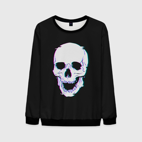 Мужской свитшот 3D с принтом Неоновый светящийся череп в Екатеринбурге, 100% полиэстер с мягким внутренним слоем | круглый вырез горловины, мягкая резинка на манжетах и поясе, свободная посадка по фигуре | bone | bones | color | glow | halloween | light | neon | skeleton | skull | кости | кость | неон | неоновый | свет | свечение | скелет | хэллоуин | цвет | череп