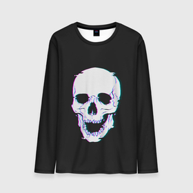 Мужской лонгслив 3D с принтом Неоновый светящийся череп , 100% полиэстер | длинные рукава, круглый вырез горловины, полуприлегающий силуэт | bone | bones | color | glow | halloween | light | neon | skeleton | skull | кости | кость | неон | неоновый | свет | свечение | скелет | хэллоуин | цвет | череп