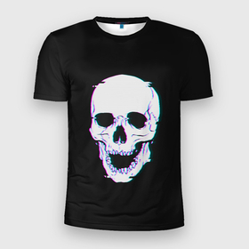 Мужская футболка 3D Slim с принтом Неоновый светящийся череп , 100% полиэстер с улучшенными характеристиками | приталенный силуэт, круглая горловина, широкие плечи, сужается к линии бедра | bone | bones | color | glow | halloween | light | neon | skeleton | skull | кости | кость | неон | неоновый | свет | свечение | скелет | хэллоуин | цвет | череп
