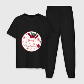 Мужская пижама хлопок с принтом Мэри кристмас , 100% хлопок | брюки и футболка прямого кроя, без карманов, на брюках мягкая резинка на поясе и по низу штанин
 | Тематика изображения на принте: merry christmas | зима | мэри кристмас | надпись | новый год | подарок | поздравление | праздник | рождественский леденец | рождество | рябина | снег | снежинки