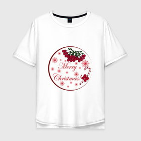 Мужская футболка хлопок Oversize с принтом Мэри кристмас , 100% хлопок | свободный крой, круглый ворот, “спинка” длиннее передней части | Тематика изображения на принте: merry christmas | зима | мэри кристмас | надпись | новый год | подарок | поздравление | праздник | рождественский леденец | рождество | рябина | снег | снежинки