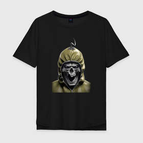 Мужская футболка хлопок Oversize с принтом зомби в капюшоне в Екатеринбурге, 100% хлопок | свободный крой, круглый ворот, “спинка” длиннее передней части | 