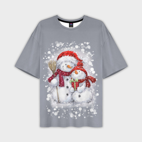 Мужская футболка OVERSIZE 3D с принтом Два снеговика в Новосибирске,  |  | Тематика изображения на принте: 2022 | год тигра | новогодний подарок | новый год | подарок на новый год | снег | снеговик | снеговики