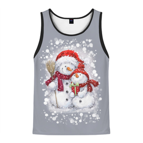 Мужская майка 3D с принтом Два снеговика в Тюмени, 100% полиэстер | круглая горловина, приталенный силуэт, длина до линии бедра. Пройма и горловина окантованы тонкой бейкой | 2022 | год тигра | новогодний подарок | новый год | подарок на новый год | снег | снеговик | снеговики
