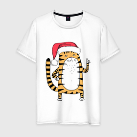 Мужская футболка хлопок с принтом Серьезный тигр в Петрозаводске, 100% хлопок | прямой крой, круглый вырез горловины, длина до линии бедер, слегка спущенное плечо. | 2022 | год тигра | новый год | новый год 2022 | символ года | тигр | тигренок | тигрица | тигры