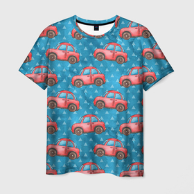 Мужская футболка 3D с принтом Машинки детский рисунок в Петрозаводске, 100% полиэфир | прямой крой, круглый вырез горловины, длина до линии бедер | Тематика изображения на принте: авто | автомобиль | детская | детский рисунок | машина | машинки