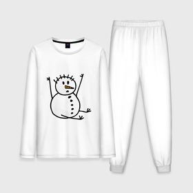 Мужская пижама хлопок (с лонгсливом) с принтом Снеговик в дудл стиле в Тюмени,  |  | дудл | зима | зимний | нарисованный | от руки | снег | снеговик