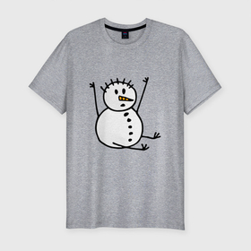 Мужская футболка хлопок Slim с принтом Снеговик в дудл стиле в Екатеринбурге, 92% хлопок, 8% лайкра | приталенный силуэт, круглый вырез ворота, длина до линии бедра, короткий рукав | Тематика изображения на принте: дудл | зима | зимний | нарисованный | от руки | снег | снеговик