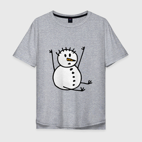 Мужская футболка хлопок Oversize с принтом Снеговик в дудл стиле в Екатеринбурге, 100% хлопок | свободный крой, круглый ворот, “спинка” длиннее передней части | дудл | зима | зимний | нарисованный | от руки | снег | снеговик