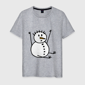 Мужская футболка хлопок с принтом Снеговик в дудл стиле в Курске, 100% хлопок | прямой крой, круглый вырез горловины, длина до линии бедер, слегка спущенное плечо. | дудл | зима | зимний | нарисованный | от руки | снег | снеговик