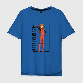 Мужская футболка хлопок Oversize с принтом Аска с надписью Евангелион в Екатеринбурге, 100% хлопок | свободный крой, круглый ворот, “спинка” длиннее передней части | evangelion | neon genesis evangelion | аска | евангелион | лэнгли | пилот | сорью