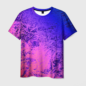 Мужская футболка 3D с принтом Абстрактный пурпурно синий , 100% полиэфир | прямой крой, круглый вырез горловины, длина до линии бедер | абстрактный | волны | молодежный | морская пена | мраморный | розовый | синий | современный | фиолетовый