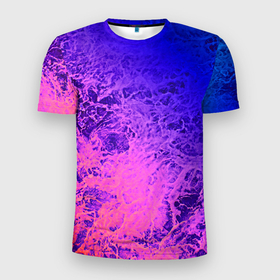 Мужская футболка 3D Slim с принтом Абстрактный пурпурно синий в Белгороде, 100% полиэстер с улучшенными характеристиками | приталенный силуэт, круглая горловина, широкие плечи, сужается к линии бедра | Тематика изображения на принте: абстрактный | волны | молодежный | морская пена | мраморный | розовый | синий | современный | фиолетовый