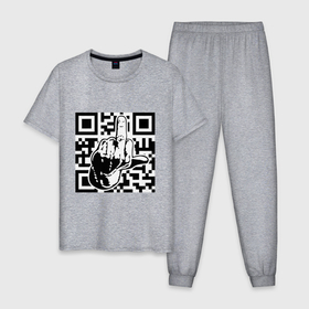 Мужская пижама хлопок с принтом Хватит Меня Сканировать в Кировске, 100% хлопок | брюки и футболка прямого кроя, без карманов, на брюках мягкая резинка на поясе и по низу штанин
 | barcode | ecode | qr | код | штрихкод