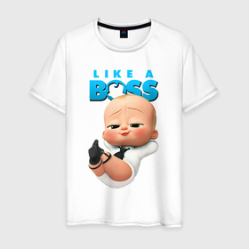 Мужская футболка хлопок с принтом Босс Молокосос   Like a Boss в Курске, 100% хлопок | прямой крой, круглый вырез горловины, длина до линии бедер, слегка спущенное плечо. | boss baby | like a boss | босс | босс молокосос | бэби босс | директор | малыш | мультфильмы | начальник | ребёнок | тед