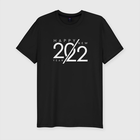 Мужская футболка хлопок Slim с принтом Happy NY 2022 в Белгороде, 92% хлопок, 8% лайкра | приталенный силуэт, круглый вырез ворота, длина до линии бедра, короткий рукав | 2022 | 2022 год | happy new year | santa | год тигра | дед мороз | каникулы | мороз | новогодний свитер | новый год | новый год 2022 | новый год тигра | оливье | праздник | рождество | санта клаус | свитер новогодний