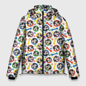 Мужская зимняя куртка 3D с принтом Австралийская Овчарка (красочный дизайн) в Екатеринбурге, верх — 100% полиэстер; подкладка — 100% полиэстер; утеплитель — 100% полиэстер | длина ниже бедра, свободный силуэт Оверсайз. Есть воротник-стойка, отстегивающийся капюшон и ветрозащитная планка. 

Боковые карманы с листочкой на кнопках и внутренний карман на молнии. | Тематика изображения на принте: animal | australian shepherd | dog | австралийская овчарка | барбос | бобик | год собаки | друг человека | животное | зверь | ищейка | кинолог | кость | лайка | лапы | овчарка | пес | собака | собачка | хищник