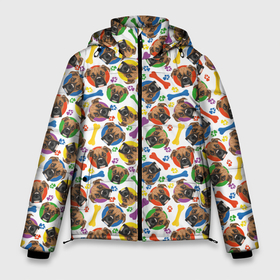 Мужская зимняя куртка 3D с принтом Немецкий Боксёр (красочный дизайн) в Новосибирске, верх — 100% полиэстер; подкладка — 100% полиэстер; утеплитель — 100% полиэстер | длина ниже бедра, свободный силуэт Оверсайз. Есть воротник-стойка, отстегивающийся капюшон и ветрозащитная планка. 

Боковые карманы с листочкой на кнопках и внутренний карман на молнии. | animal | dog | german boxer | барбос | бобик | боксёр | бульдог | год собаки | друг человека | животное | зверь | ищейка | кинолог | кость | лайка | лапы | немецкий боксёр | немецкий бульдог | пес | собака | собачка