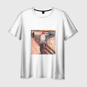 Мужская футболка 3D с принтом Ужас в Курске, 100% полиэфир | прямой крой, круглый вырез горловины, длина до линии бедер | вангог | лишний вес | новы год | ужас | юмор