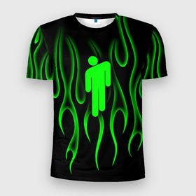 Мужская футболка 3D Slim с принтом Billie Eilish   пламя в Петрозаводске, 100% полиэстер с улучшенными характеристиками | приталенный силуэт, круглая горловина, широкие плечи, сужается к линии бедра | be | billie | billie eilish | blohsh | ghoul | билли | билли айлиш