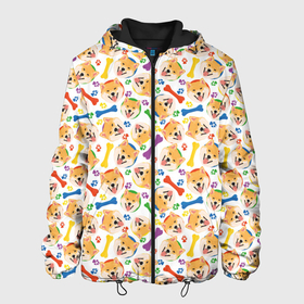 Мужская куртка 3D с принтом Сиба Ину (красочный дизайн) в Екатеринбурге, ткань верха — 100% полиэстер, подклад — флис | прямой крой, подол и капюшон оформлены резинкой с фиксаторами, два кармана без застежек по бокам, один большой потайной карман на груди. Карман на груди застегивается на липучку | animal | dog | shiba inu | акита | барбос | бобик | год собаки | друг человека | животное | зверь | ищейка | кинолог | кость | лайка | лапы | малая японская собака | пес | сибакэн | собака | собачка | хищник