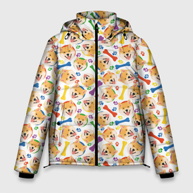 Мужская зимняя куртка 3D с принтом Сиба Ину (красочный дизайн) в Санкт-Петербурге, верх — 100% полиэстер; подкладка — 100% полиэстер; утеплитель — 100% полиэстер | длина ниже бедра, свободный силуэт Оверсайз. Есть воротник-стойка, отстегивающийся капюшон и ветрозащитная планка. 

Боковые карманы с листочкой на кнопках и внутренний карман на молнии. | animal | dog | shiba inu | акита | барбос | бобик | год собаки | друг человека | животное | зверь | ищейка | кинолог | кость | лайка | лапы | малая японская собака | пес | сибакэн | собака | собачка | хищник