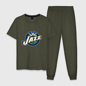 Мужская пижама хлопок с принтом Юта Джаз в Петрозаводске, 100% хлопок | брюки и футболка прямого кроя, без карманов, на брюках мягкая резинка на поясе и по низу штанин
 | jazz | nba | utah | utah jazz | баскетбол | джаз | джазз | джас | нба | юта | юта джаз