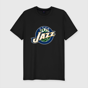 Мужская футболка хлопок Slim с принтом Юта Джаз в Петрозаводске, 92% хлопок, 8% лайкра | приталенный силуэт, круглый вырез ворота, длина до линии бедра, короткий рукав | jazz | nba | utah | utah jazz | баскетбол | джаз | джазз | джас | нба | юта | юта джаз