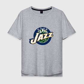 Мужская футболка хлопок Oversize с принтом Юта Джаз в Екатеринбурге, 100% хлопок | свободный крой, круглый ворот, “спинка” длиннее передней части | Тематика изображения на принте: jazz | nba | utah | utah jazz | баскетбол | джаз | джазз | джас | нба | юта | юта джаз