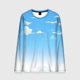 Мужской лонгслив 3D с принтом Летнее небо в Тюмени, 100% полиэстер | длинные рукава, круглый вырез горловины, полуприлегающий силуэт | арт | лето | небо | облака | облако | природа | рисунок | синий