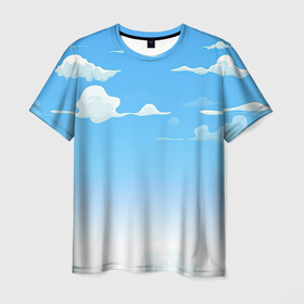 Мужская футболка 3D с принтом Летнее небо в Тюмени, 100% полиэфир | прямой крой, круглый вырез горловины, длина до линии бедер | Тематика изображения на принте: арт | лето | небо | облака | облако | природа | рисунок | синий