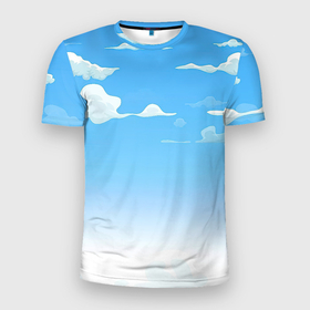 Мужская футболка 3D Slim с принтом Летнее небо в Тюмени, 100% полиэстер с улучшенными характеристиками | приталенный силуэт, круглая горловина, широкие плечи, сужается к линии бедра | Тематика изображения на принте: арт | лето | небо | облака | облако | природа | рисунок | синий